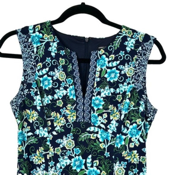 MAGGY LONDON Dress Womens 4 Blue Green Floral Print V-Neck Sleeveless Back Zip - Picture 2 of 10